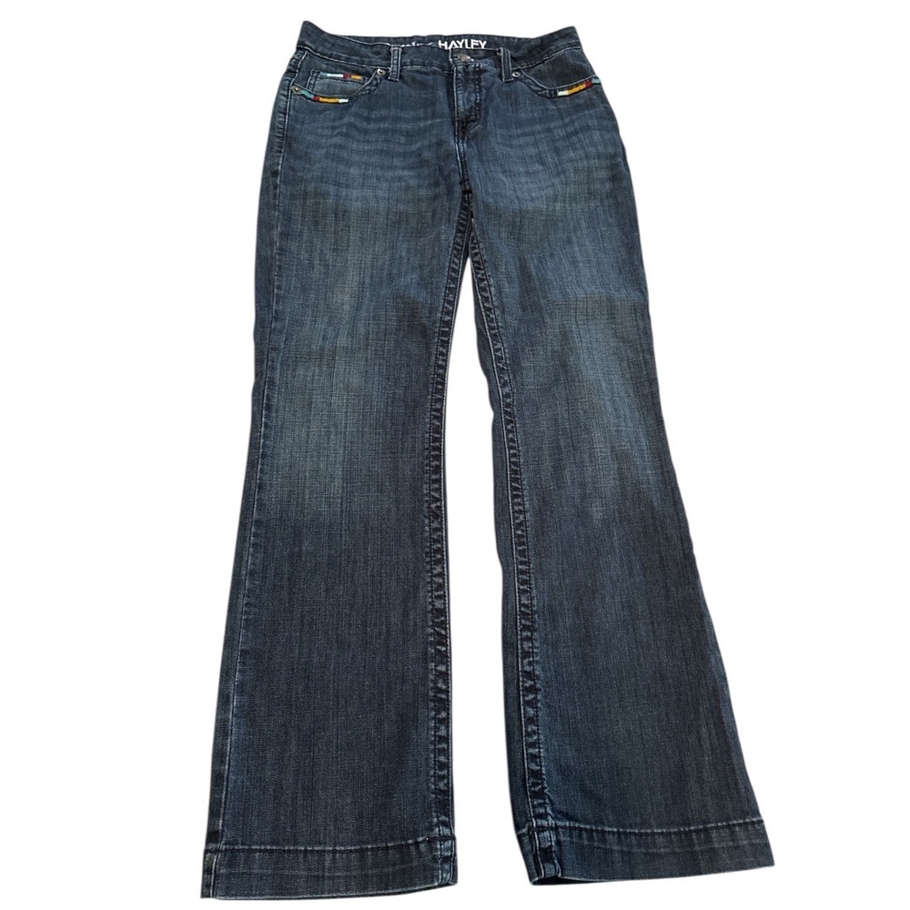 Cruel Denim Hayley Flare Jeans Dark Wash Embellished Pockets‎ Size 7S Boho